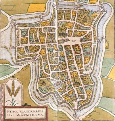 Plan de Ypres (Hypra), Bélgica (gravura de Franz Hogenberg