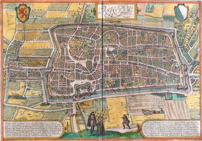 Plano de Maastricht (Traiectum), Holanda (gravura de Franz Hogenberg