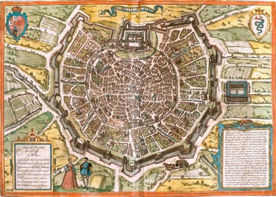 Plano de Milão (Mediolanum), Itália (gravura de Franz Hogenberg