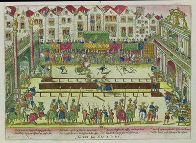 Torneio durante o qual Henri II (1519-59) foi ferido pelo Conde de Montgomery e morreu dez dias depois, 30 de junho de 1559 de Franz Hogenberg