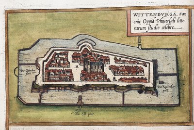 Vista da cidade de Wittenberg na Alemanha, detalhe de Franz Hogenberg