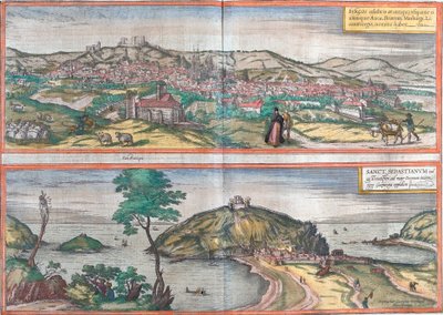 Vistas de Burgos e San Sebastian (ou Donostia), Espanha (gravura de Franz Hogenberg