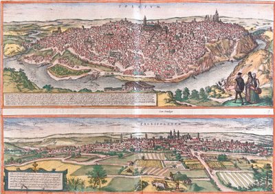 Vistas de Toledo e Valladolid (Vallisoletum), Espanha (gravura de Franz Hogenberg