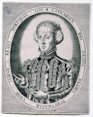 Retrato de Catarina, Rainha de Portugal, esposa de João III (1502-57) 1556 (gravura) de Franz Huys