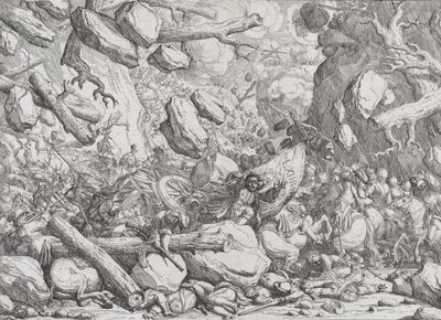 Maximilian Emanuel e o exército bávaro em uma passagem estreita no Tirol, início do século XVIII. de Franz Joachim Beich