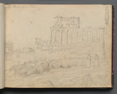 Álbum com Vistas de Roma e Arredores, Estudos Paisagísticos, página 07a: "Villla Barberini em Roma" de Franz Johann Heinrich Nadorp