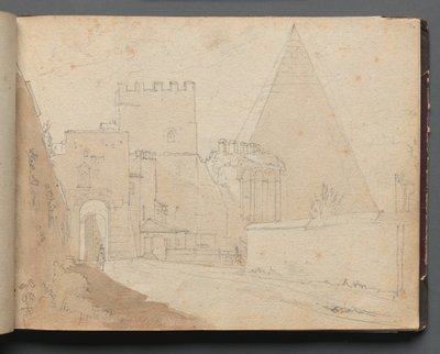 Álbum com Vistas de Roma e Arredores, Estudos Paisagísticos, página 08a: Porta St. Paolo. de Franz Johann Heinrich Nadorp