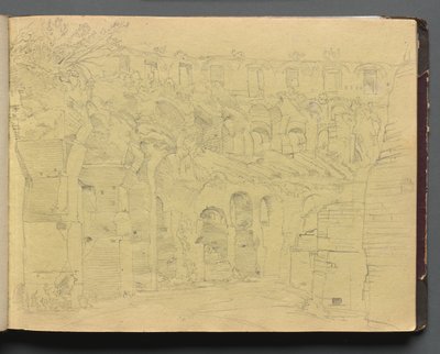 Álbum com Vistas de Roma e Arredores, Estudos Paisagísticos, página 12a: Ruínas romanas. de Franz Johann Heinrich Nadorp