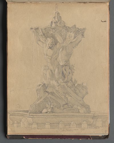 Álbum com Vistas de Roma e Arredores, Estudos Paisagísticos, página 21a: Fonte Romana. de Franz Johann Heinrich Nadorp
