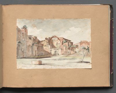 Álbum com vistas de Roma e arredores, Estudos de paisagem, página 22a: "Terme di Diocleziano, Roma" de Franz Johann Heinrich Nadorp
