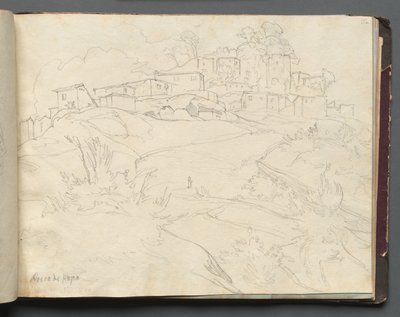 Álbum com vistas de Roma e arredores, Estudos de paisagem, página 35a: Rocca di Papa. de Franz Johann Heinrich Nadorp