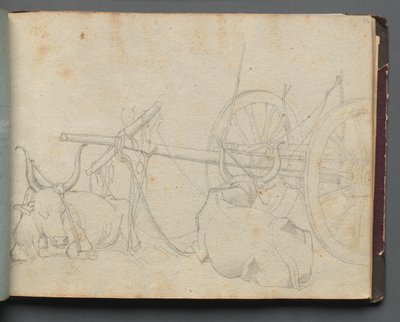 Álbum com Vistas de Roma e Arredores, Estudos Paisagísticos, página 37a: Bois e carroças. de Franz Johann Heinrich Nadorp