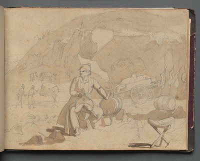 Álbum com vistas de Roma e arredores, Estudos de paisagem, página 39a: Figura em uma paisagem. de Franz Johann Heinrich Nadorp