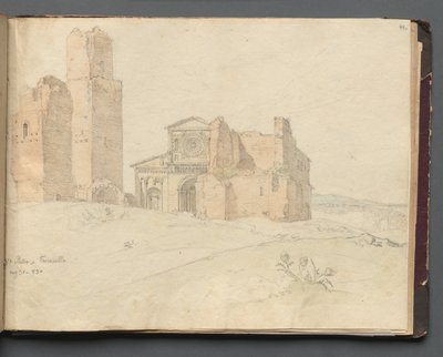 Álbum com Vistas de Roma e Arredores, Estudos Paisagísticos, página 41a: São Pedro, Toscanella. de Franz Johann Heinrich Nadorp