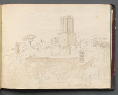 Álbum com vistas de Roma e arredores, Estudos de paisagem, página 47a: Torre del Nero, Roma. de Franz Johann Heinrich Nadorp