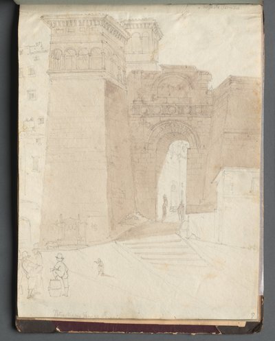 Álbum com Vistas de Roma e arredores, Estudos Paisagísticos, página 50a: Vista da Arquitetura Romana de Franz Johann Heinrich Nadorp