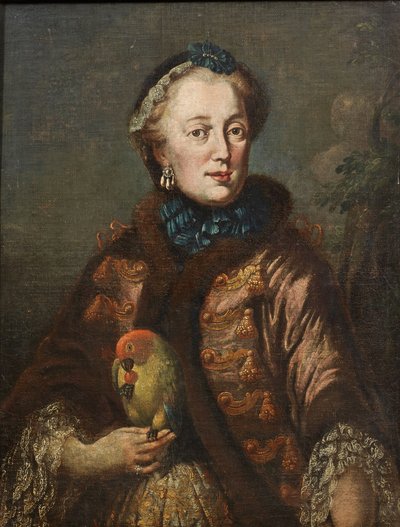 Alemão: Kurfürstin Maria Anna von Bayern mit Papagei Retrato de Maria Anna Sophia da Saxónia (1728-1797), Elisa da Baviera, com um pássaro de Franz Joseph Winder