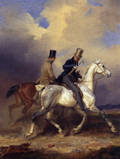 Passeio a cavalo do Príncipe Guilherme na companhia do artista de Franz Krüger