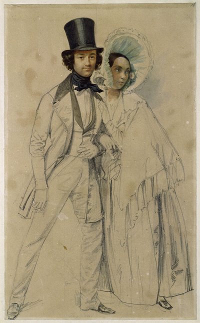 O casal Paul e Amalie Taglioni (Estudo para a pintura «Parada do primeiro regimento da guarda a pé», 1839) de Franz Krüger