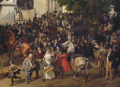 Desfile na Opernplatz em detalhe de Berlim, 1824-1830 de Franz Krüger