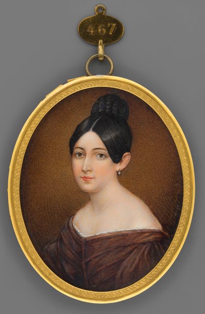 Retrato de uma jovem com vestido castanho de Franz Krüger