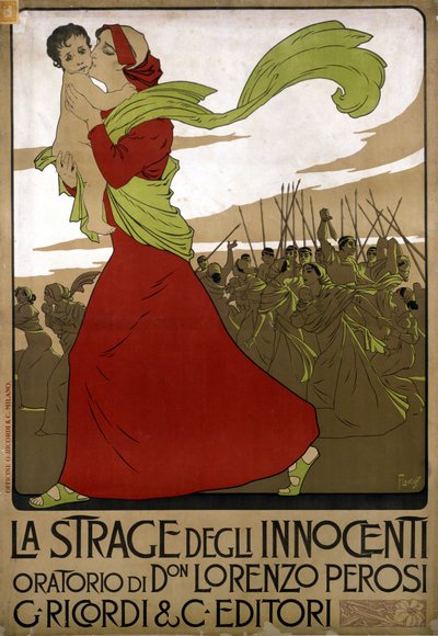 Poster para "La strage degli innocenti", oratório do compositor italiano Don Lorenzo Perosi (1872 - 1956). Desenho por F. Laskoff de Franz Laskoff