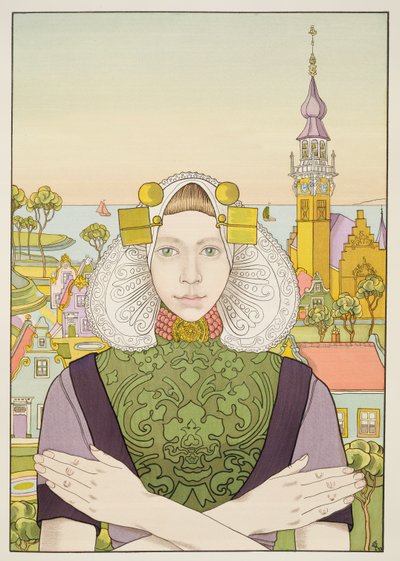 Dutch Girl, 1897, de LEstampe Moderne, publicou Paris entre 1897 e 1999 de Franz M. Melchers