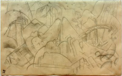 Paisagem montanhosa com ponte (Tirol) de Franz Marc