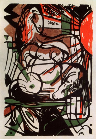 Nascimento de um potro, 1913 de Franz Marc