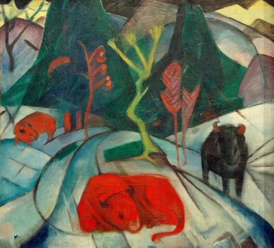 Bisonte no inverno (bisonte vermelho) de Franz Marc