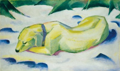 Cão deitado na neve, c.1911 (óleo sobre tela) de Franz Marc