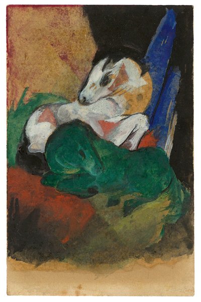Cavalo Verde e Branco. Cartão postal para Elisabeth Macke, 1913. de Franz Marc