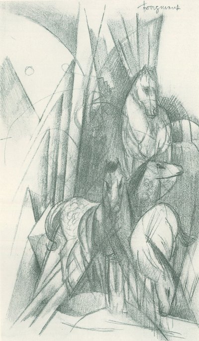 Composição de cavalos e formas abstractas de Franz Marc