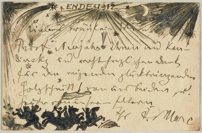 Saudação de Ano Novo, cartão postal para Gabriele Münter em Munique de Franz Marc