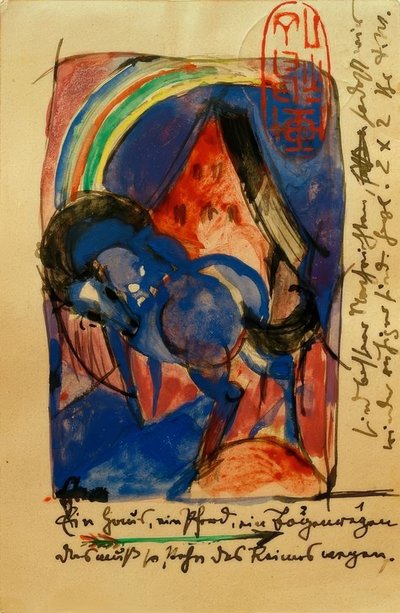 Cavalo e casa com arco-íris de Franz Marc