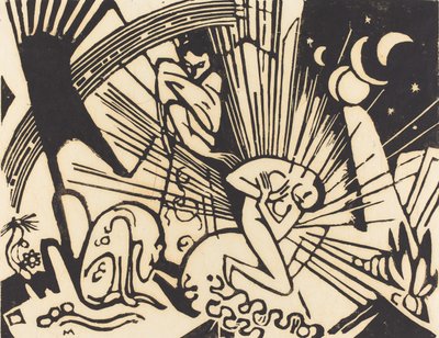 Reconciliação (Versoehnung), 1912 (xilogravura em preto sobre papel japão) de Franz Marc