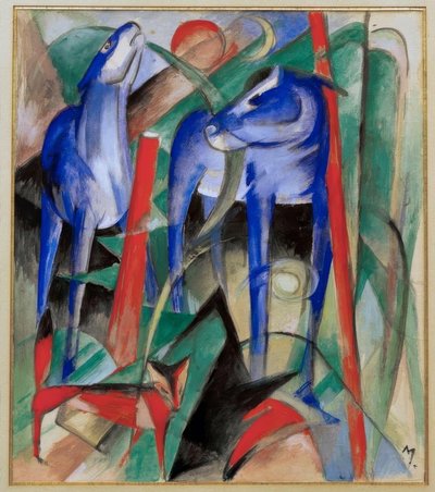 Criação dos cavalos (Três animais fabulosos) de Franz Marc