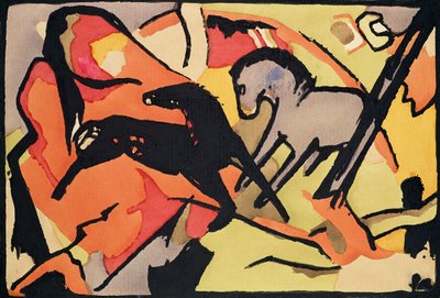 Dois cavalos, 191112 (tinta indiana e wc no papel) de Franz Marc