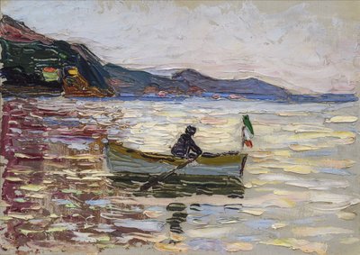 "Vista de Rapallo com Barco no Mar" (Rapallo Boat On The Sea) Pintura de Vassily Kandinsky (ou Wassily Kandinski ou Kandinskij de Franz Marc