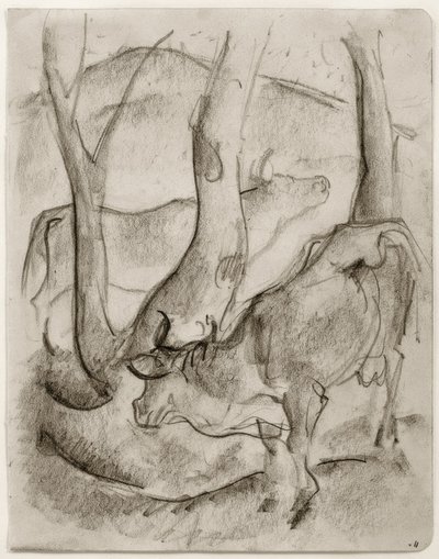 Duas vacas sob árvores de Franz Marc