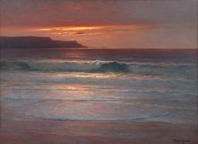 Últimos raios de verão nas ondas, c.1890-1900 (óleo sobre tela) de Franz Muller-Gossen