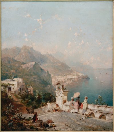 Elegantes senhoras com vista para o Golfo de Salerno de Franz Richard Unterberger