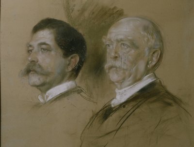 Otto von Bismarck e seu filho Herbert, Secretário de Estado do Ministério das Relações Exteriores, de 1860 a 1892 (carvão no papel) de Franz Seraph von Lenbach