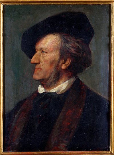""Retrato do compositor Richard Wagner"" (Retrato do compositor Richard Wagner (1813-1883)) Pintura de Franz von Lenbach (1836-1904) - 1871 - Óleo sobre madeira - Museu Richard Wagner, Bayreuth de Franz Seraph von Lenbach