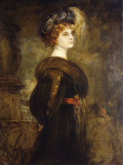 Retrato de uma senhora, com três quartos de comprimento, de Franz Seraph von Lenbach