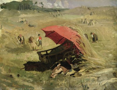 The Red Sunshade, c.1860 (óleo sobre papel a bordo) de Franz Seraph von Lenbach