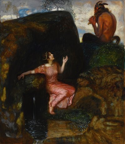 Na Fonte Espionando Ninfa. de Franz Stuck Ritter von