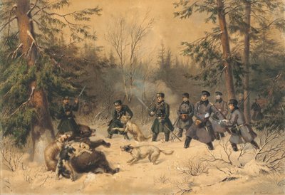 A caça ao urso do czar Alexandre II, 1862. de Franz Teichel