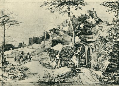 Mulheres perto de uma fonte de água em Olevano, perto de Roma, Itália, 1822, 1943. de Franz Theobald Horny