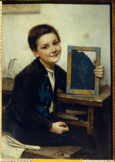 Ecolier (Schoolboy) - Pintura de Franz Thone (1851-1906), óleo sobre madeira, 50x38 cm de Franz Thone